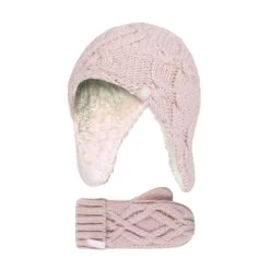 Girls Cable Knitted Design Bobble Trapper Hat And Mittens Set -Outdoor Sporting Goods k6e270e38ade30f456265267028f0a2e6