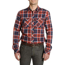 Sentier Long-Sleeved Horse Riding Shirt - Navy And Red Checks -Outdoor Sporting Goods k87be9667090de6c9a9db6205ff54f579