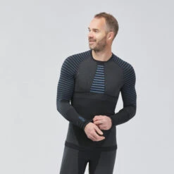 WEDZE Men’s Seamless Ski Base Layer Top BL 980 – Blue/Grey -Outdoor Sporting Goods ka154bfec31a09ef35833529951b81736