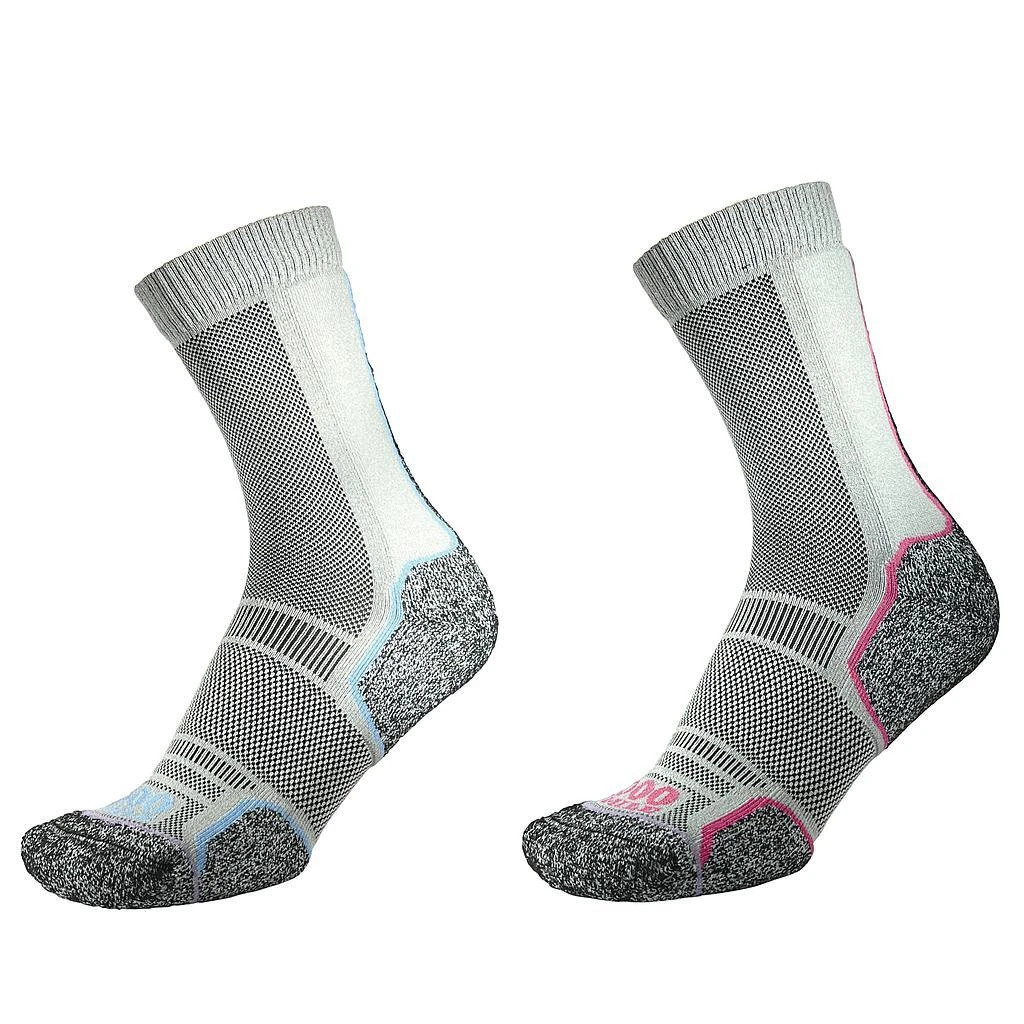 Womens/Ladies Trek Anatomical Recycled Socks (Pack Of 2) (Silver/Blue/Pink) 3 Womens/Ladies Trek Anatomical Recycled Socks (Pack Of 2) (Silver/Blue/Pink)