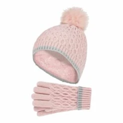 Girls Thermal Insulated Pom Pom Bobble Beanie Hat And Gloves -Outdoor Sporting Goods kf3c502a665e3771d58c6b7b2ad1d08ce